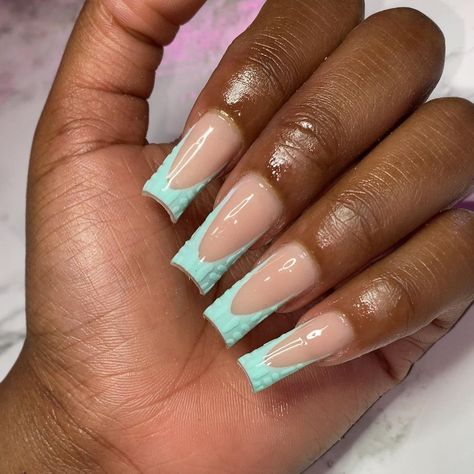 Mint Green French Tip Nails, Mint Green French Tip, Green French Tip Nails, Green French Tip, Bday Nails, Mint Green Nails, Green French, Sassy Nails, London Nails