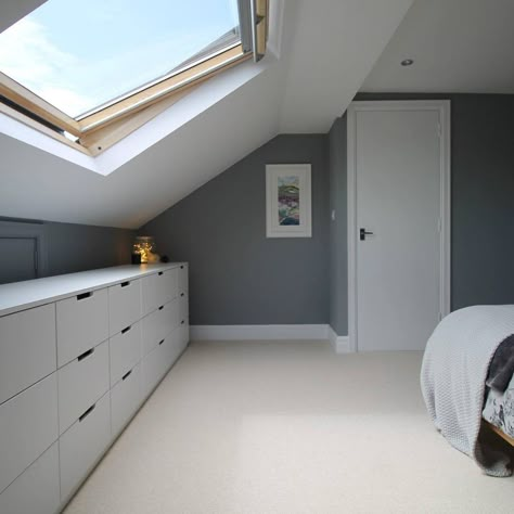 Dorma Bungalow Bedroom Ideas, Velux Loft Conversion Bedroom, Dormer Bedroom Ideas Sloped Ceiling, Bungalow Bedroom Ideas, Sloping Roof Bedroom, Loft Conversion Dressing Room, Loft Closet, Loft Bedroom Ideas, Loft Conversion Bedroom