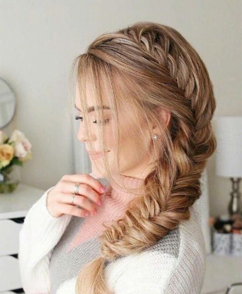 Braided Hairstyles For Long Hair, Blond Rose, Fish Tail Side Braid, Hairstyles Pixie, Fishtail Braid Hairstyles, Hairstyles Bob, Side Braid Hairstyles, Homemade Hair, Hairstyles Trendy