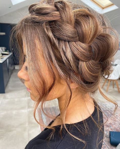 Messy Crown Braid, Plait Updo, Plaited Updo, Hp Wedding, I Love My Girl, Love My Girl, Braid Crown, Medium Length Updo, Honey Suckle