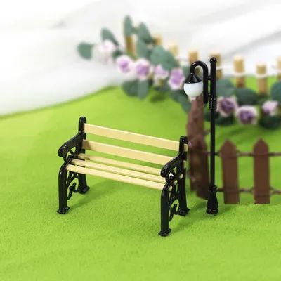 Miniature Street Lamp, Wooden Park Bench, Miniature Street, Doll House Decor, Miniature Chair, Fairy Garden Decor, Toy House, Doll Food, Different World