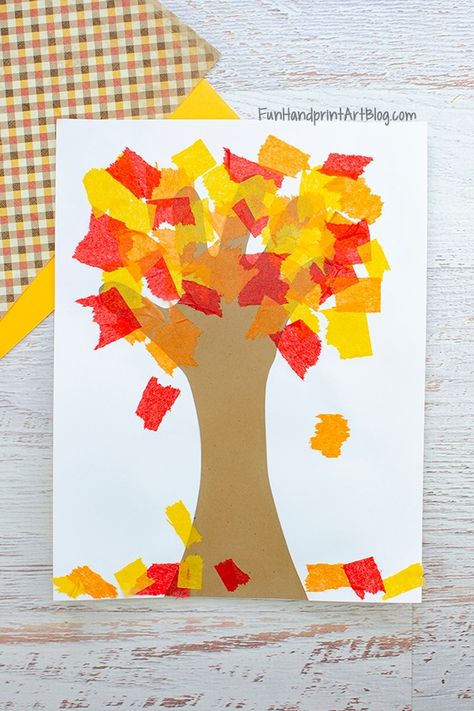 Fall Handprint Crafts, Hand Print Tree, Fall Crafts For Toddlers, Prek Crafts, September Crafts, Preschool Crafts Fall, Tissue Paper Crafts, Fall Arts And Crafts, Fall Art Projects