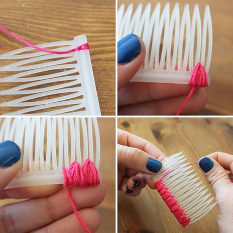 5 Easy Ways to Spruce Up Side Combs | Brit + Co Diy Hair Comb, Decorative Hair Combs, Side Comb, Leather Ideas, Hair Adornments, Making Hair Bows, Hair Combs, Handmade Jewelry Diy, Hair Stuff