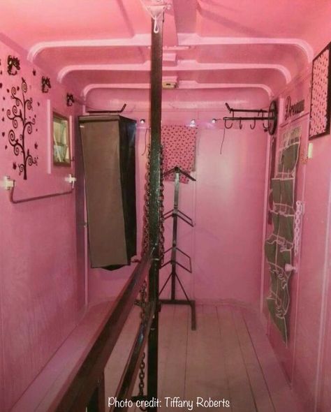 Western Horse Trailer Decor, Horse Trailer Hacks Tack Rooms, Horse Trailer Tack Room Conversion, Pink Horse Trailer, Repainted Horse Trailer, Horse Transport, Barrel Racing Tips, Barbie Horse, Horses In Trailer