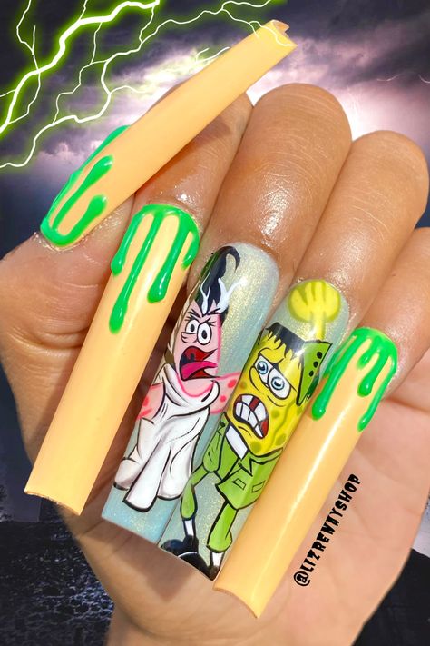 Nail Art Spongebob Nail Art, Nails Step By Step, Spongebob Halloween, Spongebob Nails, Nail Salon Design, Art Watch, Halloween Nail Designs, Halloween Nail, Halloween Nail Art