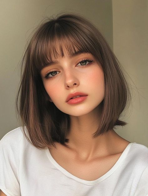 Short Hair With Front Bangs, Short Hair With Bangs Straight, Lob With Side Swept Bangs, Bob Haircut With Side Bangs, Short Haircut Bangs, Shorter Bangs, Subtle Bangs, Lob Haircut With Bangs, Micro Bangs