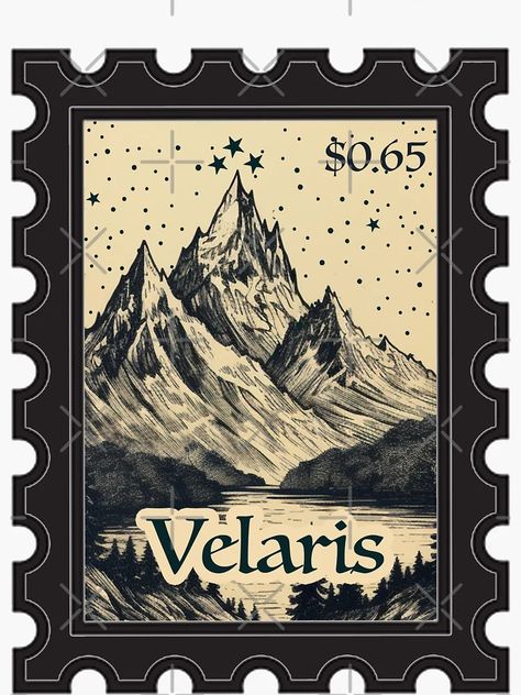 "Velaris Stamp Vintage Wood Block Style" Sticker for Sale by Celticrose721 | Redbubble Book Rebinding, Collage Pieces, Disney Collage, Night Court, Book Stamp, Block Style, Art Prompts, Bookish Gifts, Girl Stickers