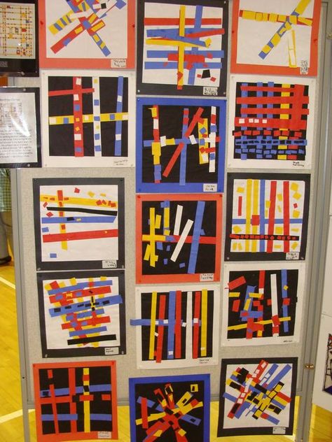 Classe D'art, First Grade Art, Kindergarten Art Lessons, Mondrian Art, Kindergarten Art Projects, Elementary Art Projects, Kindergarten Art, Art Lessons Elementary, Piet Mondrian