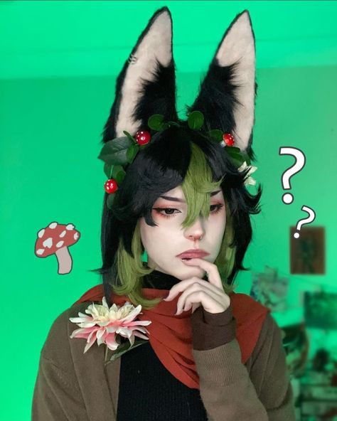 Tighnari Cosplay Makeup, Tighnari Outfit, Cyno Cosplay, Tighnari Cosplay, Genshin Art, Fox Boy, Cosplay Tutorial, Male Cosplay, Creature Drawings