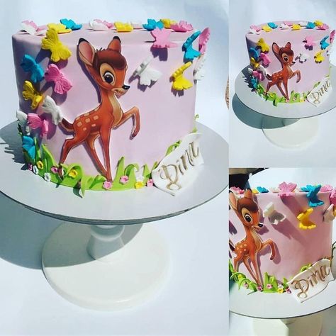 Cake Bambi Disney, Bambi Cake Ideas, Bambi Birthday Cakes, Bambi Cake, Bambi Birthday, Elaborate Cakes, Minnie Mouse Birthday Party Decorations, 8th Birthday Cake, Baby First Birthday Cake