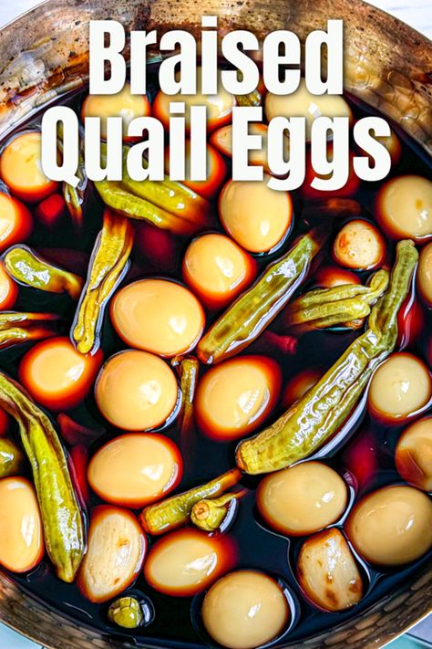 Braised Quail Eggs Recipe & Video How To Boil Quail Eggs, Korean Quail Egg Recipe, Recipes For Quail Eggs, Filipino Quail Egg Recipes, Quail Egg Recipes, Quail Eggs Recipe, Korean Quail Eggs, Marinated Quail Eggs, Green Cabbage Kimchi Recipe