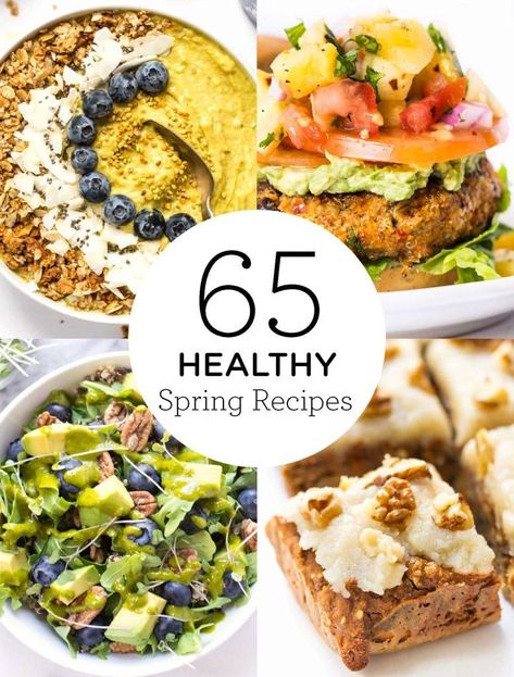 The BEST 65 Healthy Spring Recipes to keep you nourished this season! We've got smoothies, breakfasts, vegetarian salads, easy soups, vegan bowls, dinner entrees, drinks and desserts! #springrecipes #healthyspringrecipes Healthy Spring Desserts, Soups Vegan, Salads Easy, Spring Soup Recipes, Easy Spring Recipes, Bowls Dinner, Healthy Spring Recipes, Spring Breakfast, Springtime Recipes