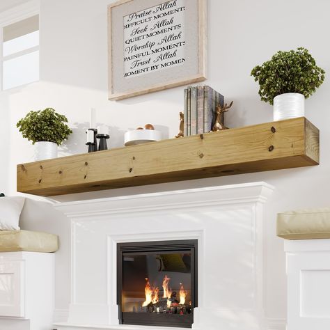 PRICES MAY VARY. Durable All-wood Mantel Shelf — Woodlands Long Floating Shelves For Wall 72 Inch Are Crafted From Eco-friendly Pine, Offering Outstanding Durability And Longevity. This 6-foot Fireplace Mantel Shelf Adds A Warm And Welcoming Focal Point To Your Fireplace Or Surroundings Heat Protector — The Area Above Wood Mantels For Fireplace Is Susceptible To Heat And Smoke. These Rustic Natural 72 Floating Shelf Mantles, Measuring 72"w X 8"d X 5"h, Provide Essential Protection To Safeguard Y Tvs Over Fireplace Mantels, Fireplace With Mantle, Farmhouse Fireplace Mantel, Floating Fireplace Mantel, Fireplace Farmhouse, Mantel Shelves, Floating Mantel Shelf, Wood Mantel Shelf, Fireplace Shelf