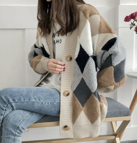 Cardigan Outfit, Plaid Cardigan, Winter Plaid, Cute Cardigans, Party Dress Long Sleeve, Patterned Cardigans, Puff Sleeve Dresses, Printed Cardigan, V Neck Cardigan