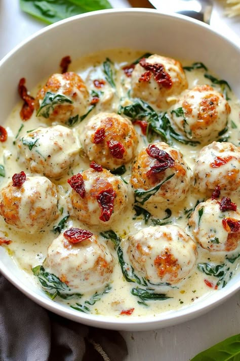 Baked Chicken Ricotta Meatballs with Spinach Alfredo Sauce Ground Chicken Ricotta Recipes, Baked Chicken Ricotta Meatballs, Chicken Ricotta Meatballs, Spinach Alfredo Sauce, Meatballs With Spinach, Chicken Ricotta, Ricotta Meatballs, Spinach Alfredo, Recipe Keeper