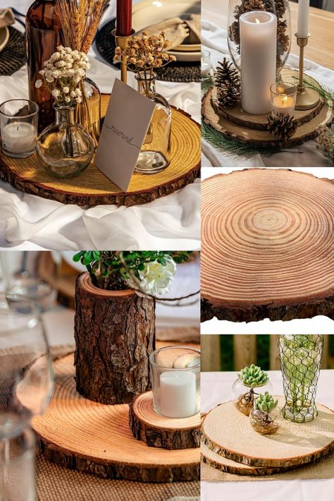 Perfect wood slices for table top decor. Perfect for weddings, receptions, birthdays, anniversaries, centerpieces, etc. Wood Slices For Centerpieces, Wood Slice Centerpieces, Large Wood Slices, Nikki Baby, Tree Stump Table, Stump Table, Weddings Receptions, Top Decor, Wood Creations