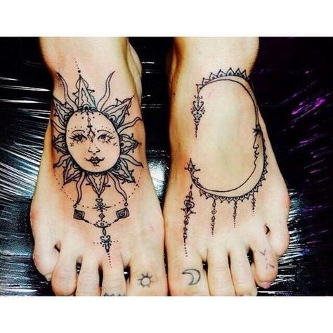 Sun And Moon Tattoos, Moon Sun Tattoo, Moon Tattoos, Tattoo Henna, Sun Tattoos, E Tattoo, Henna Tattoos, Sun Tattoo, Foot Tattoo