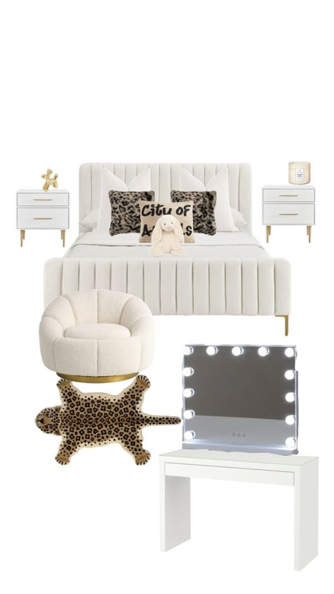 Black And White Room Inspo Aesthetic, Night Stand Aesthetic Decor, Room Inspo Leopard Print, Full Bed Aesthetic, Bedroom Ideas Leopard Print, Ahs Style Room, How To Design A Bedroom, Chanel Aesthetic Room, Room Inspo 2024