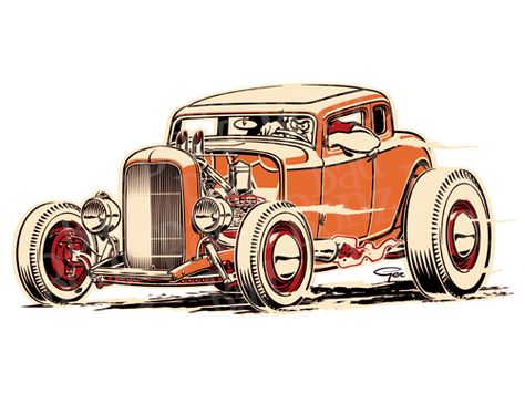 Garage Illustration, Hotrod Tattoos, Rockabilly Artwork, Hot Rod Art, Hot Rod Tattoo, Pin Up Drawings, Rock & Roll, Cool Car Drawings, Automotive Artwork