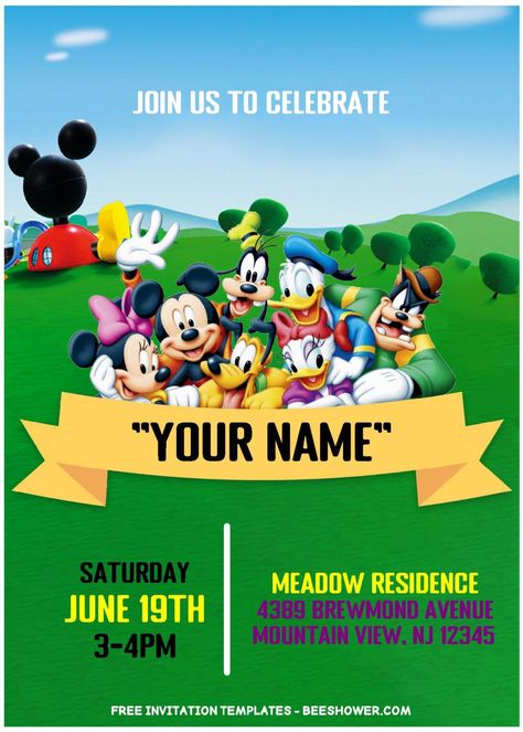 (Free Editable PDF) Mickey Mouse And Friends Birthday Party Invitation Templates | Beeshower Mickey Mouse Clubhouse Birthday Invitations, Mickey Mouse And Friends Birthday, Mickey Mouse Clubhouse Invitations, Mickey Invitations, Mickey Mouse Birthday Shirt, Birthday Party Invitation Wording, Friends Birthday Party, Mickey Mouse Bday, Birthday Invite Template