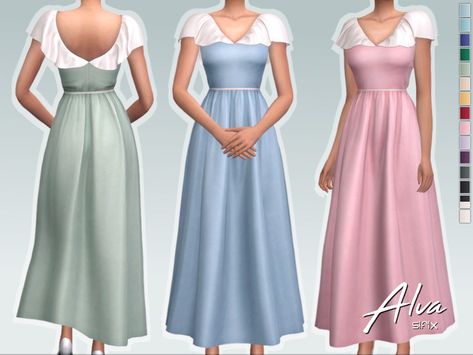 Sifix's Alva Dress Sims 4 Cc Cottagecore Dress, Sims 4 Gown Cc, Sims Royal, Ts4 Medieval, Sims 4 Decades Challenge, Sims Medieval, Sims 4 Challenges, Cc Clothes, The Sims 4 Packs