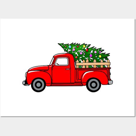 This charming illustration features a classic pickup truck loaded with a beautifully decorated Christmas tree, capturing the spirit of the holiday season. Perfect for those who love festive decor and cozy winter vibes, this design is ideal as a sticker to spread holiday cheer on gifts, cards, or personal items. -- Choose from our vast selection of art prints and posters to match with your desired size to make the perfect print or poster. Pick your favorite: Movies, TV Shows, Art, and so much mo… Cozy Winter Vibes, Truck With Christmas Tree, Christmas Drawings, Christmas Tree Wall, Charming Illustration, Truck Paint, Decorative Paintings, With Christmas Tree, Classic Pickup Trucks