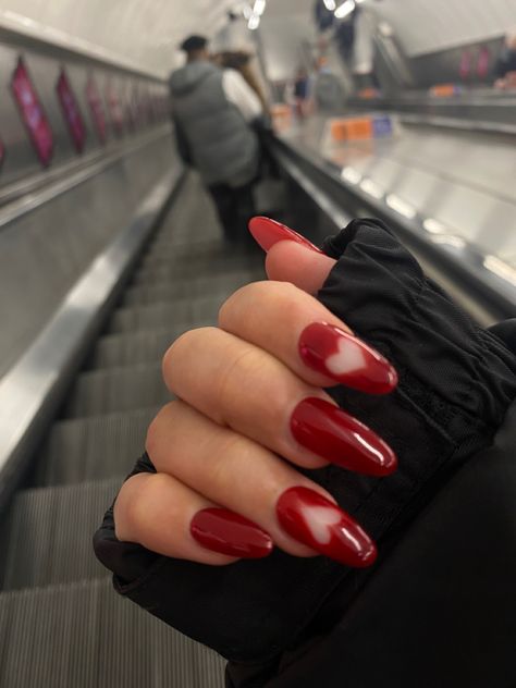 Aesthetic Red Nails Acrylic, Vintage Nails Aesthetic, Nail Inspo Grunge, Valentines Day Nails, Gel Nails Long, Vintage Nails, Grunge Nails, Heart Nails, Valentine's Day Nails