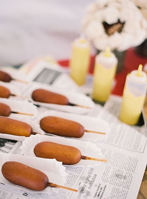 Wedding Late Night Snacks, Late Night Wedding, Mini Corn Dogs, Food Truck Wedding, Wedding Snacks, Wedding Food Drink, Late Night Snack, Carnival Wedding, Wedding Food Ideas