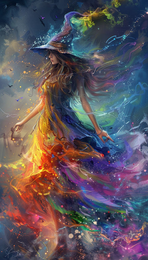 Whimsical and soft Mystical Rainbow Witch Rainbow Witch Aesthetic, Rainbow Witch, Whimsical Witch, Anime Mermaid, Sweet Art, Witch Aesthetic, Art Wallpaper, Fantasy Art, Witch