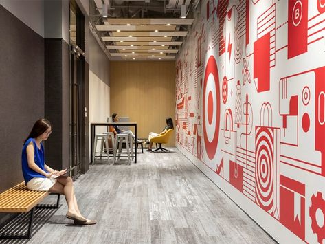 Target - Hong Kong Office Mural by Eight Hour Day on Dribbble Target Office, Office Mural, Office Wall Design, Large Scale Artwork, Large Mural, Office Space Design, Mural Design, Happy We, Environmental Graphics