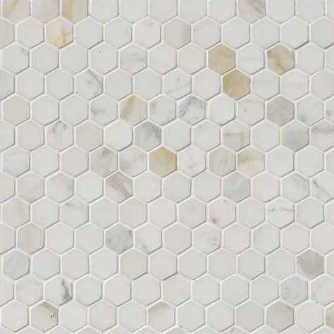 Calacatta Gold Marble 1" Hexagon Bathroom Tile | Hex Tile Hexagon Bathroom Tile, Hexagon Tile Backsplash, Residential Flooring, Hexagon Mosaic Tile, Calacatta Gold Marble, Shower Floor Tile, Mosaic Backsplash, Calacatta Gold, Calacatta Marble