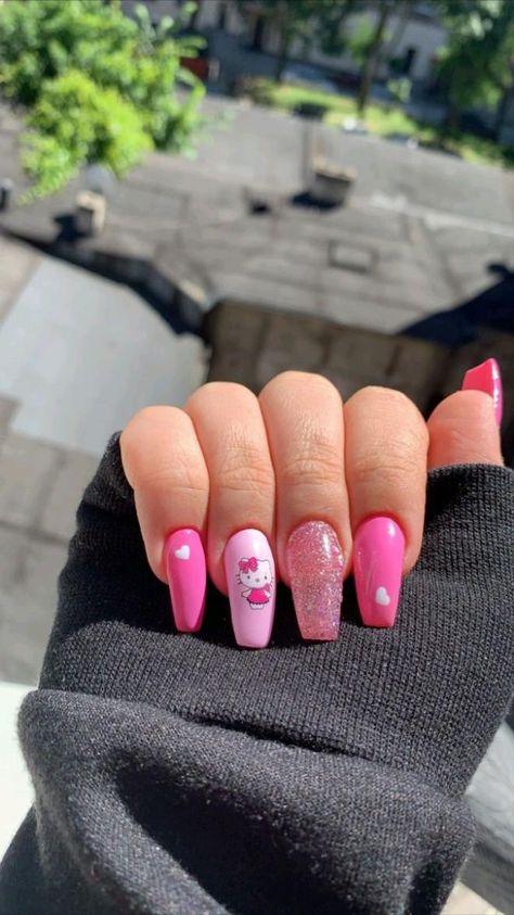 Aesthetic Nails Hello Kitty, Hello Kitty Aesthetic Nails, Hello Kitty Nails Ideas, Nails Ideas Hello Kitty, Hello Kitty Manicure, Hello Kitty Nails Aesthetic, Acrylic Nails Hello Kitty, Hello Kitty Acrylics, Hello Kitty Nails Acrylic