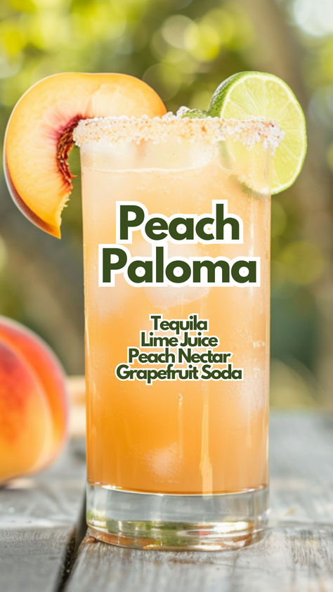 Peach Paloma Drinks With Peach Vodka, Easy Peach Margarita Recipe, Tavern Drinks, Cocktails With Peach Vodka, Peach Lemonade Vodka Drinks, Peach Tequila Cocktail, Paloma Variations, Lemonade Cart, Peach Cocktail