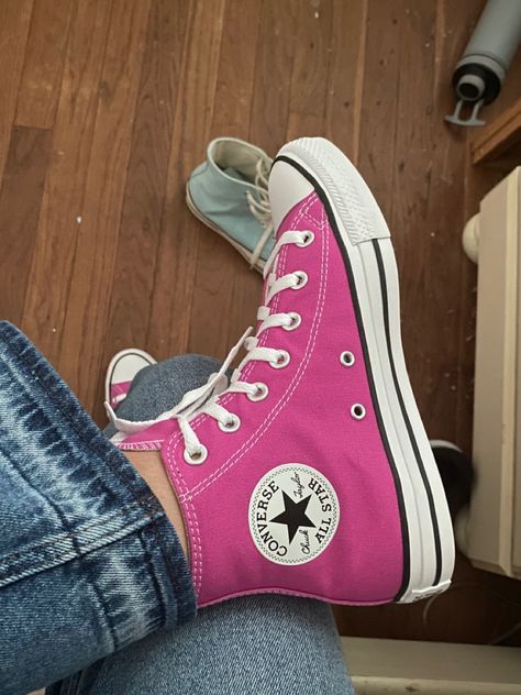 Converse, pink, jeans My Converse Collection, Dark Pink Converse, Converse High Outfit, Pink Converse Aesthetic, Converse Colorful, Hot Pink Converse, Colored Converse, Converse Collection, Converse Aesthetic