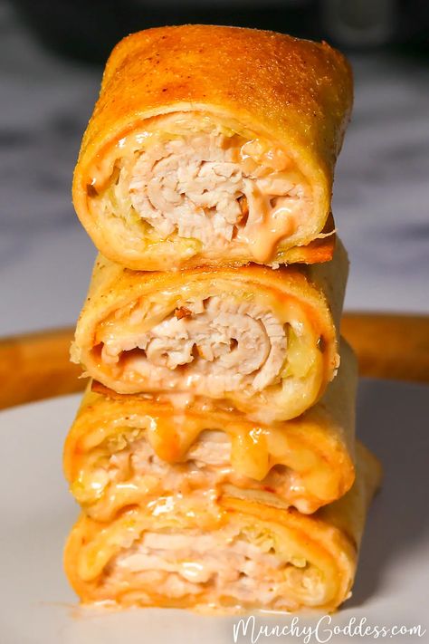 Air Fryer Turkey Reuben Wraps on a gray plate cut in half and stacked on top of each other showing the turkey, sauerkraut, Swiss cheese, and thousand island dressing. Lunch Meat Wraps, Turkey Wraps Healthy, Turkey Reuben, Air Fryer Turkey, Turkey Wraps, Hot Cheese, Thousand Island, Fried Turkey, Thousand Island Dressing