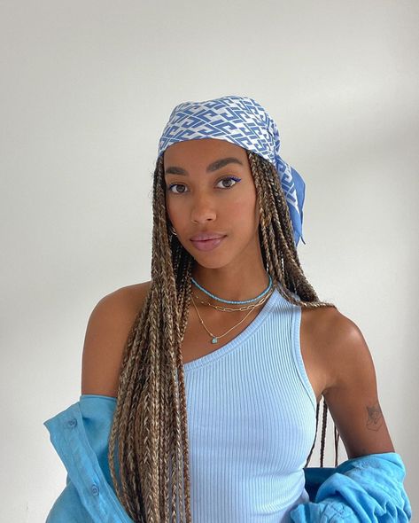 @amaka.hamelijnck on Instagram, beauty, hair, protective hairstyles, braids Braids Look Outfit, Amaka Hamelijnck Outfits, Durag With Box Braids, Durag With Braids, Scarf Over Braids, Box Braid Inspiration, Braids And Scarf Black Women, How To Style Box Braids With A Scarf, Braids Hairstyles With Scarf