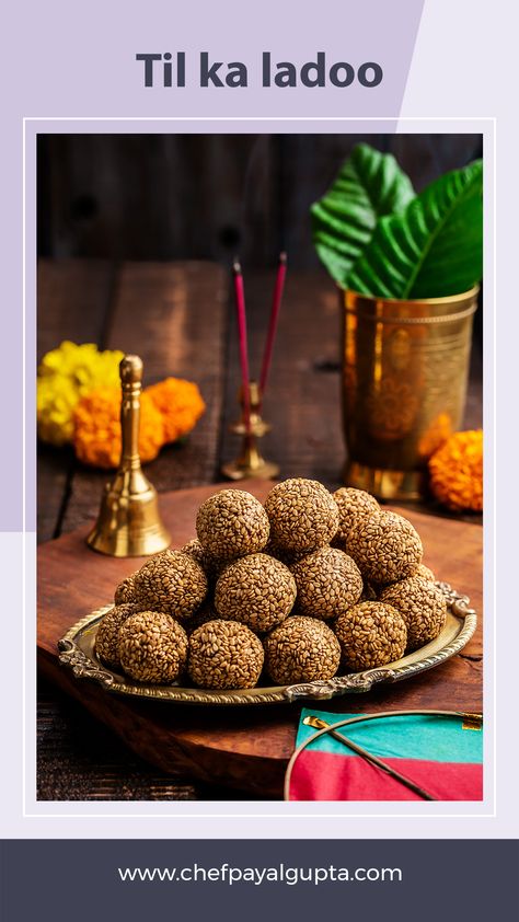 Crunchy til ladoo enveloped in Jaggery foodstyled by Chef Payal Gupta for Makar Sakranti Laddoo Photography, Makar Sankranti Photoshoot, Til Ke Ladoo, Festival Sweets, Honey Harvest, Sweets Photography, Ganesh Festival, Photoshoot Reference, Chocolate Protein Bars