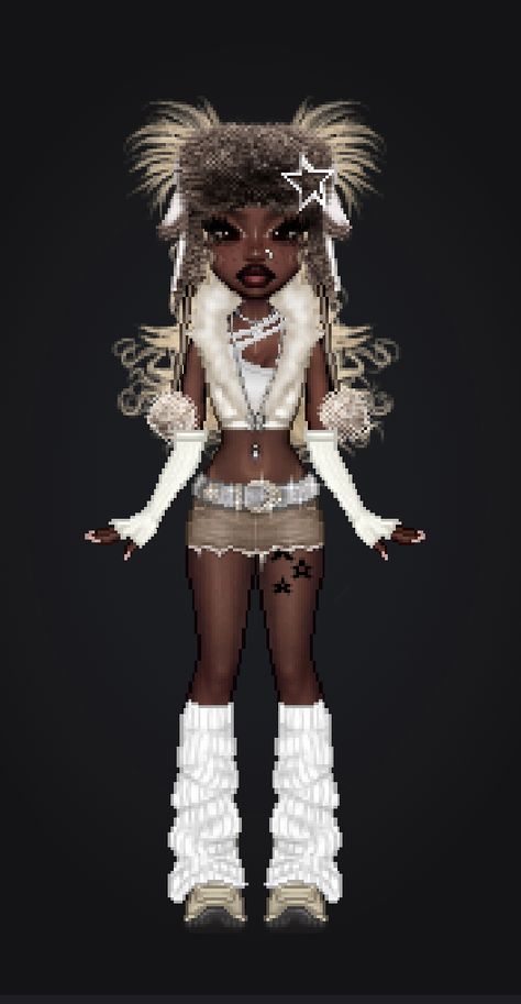 Everskies White Outfit, Aliyahcore Outfits, Bratz Doll Drawing, Black Bratz, Everskies Fits, Black Bratz Doll, Doll Drawing, Everskies Outfits, Y2k Girl