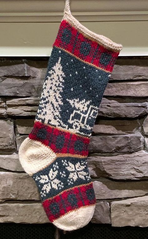 Into the Woods - Truck Knitting pattern by Darlene Swaim Knitted Christmas Stocking Patterns, Christmas Stocking Pattern, Knit Stockings, Stocking Pattern, Xmas Stockings, Red Heart Yarn, Paintbox Yarn, Holiday Stockings, Into The Woods