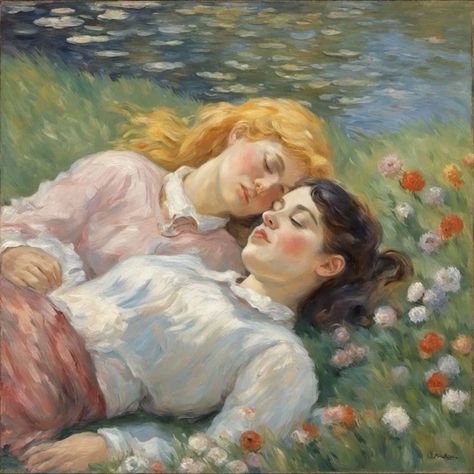 Saphicc Paintings, The Night And Its Moon Piper Cj Fanart, Regency Lesbian Art, Lesbian Asthetic Paintings, Wlw Paintings, Sapphic Painting, Longing Art, Sapphic Art, Vintage Lesbian