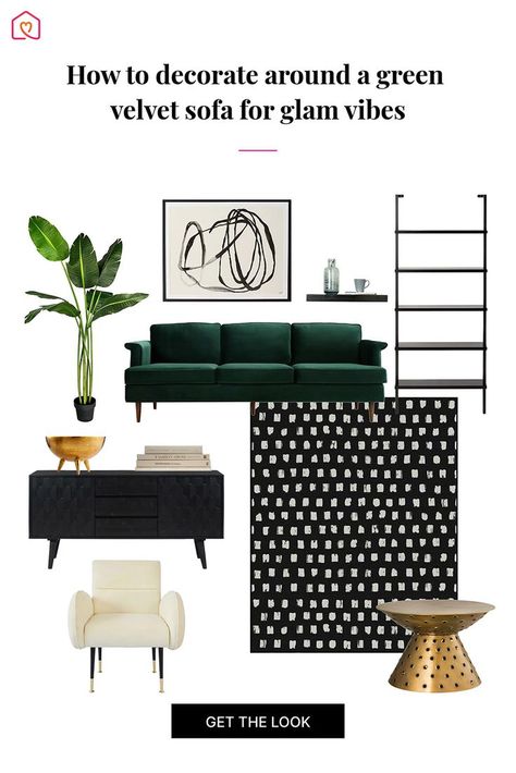 Have a green velvet sofa and want to decorate around it? Get inspired with this design ideas created by our design expert. DIY or connect with expert designer to recreate this look for your living room. Click here to get the look. #furniture #livingroomdecor #furnitureofamerica #pillows #livingroom #interiordesign #cardib #xcellafurniture #livingroominspo #sofa #homedecor #decor #home #interiors #livingroomdesign #homestyle #greenvelvetsofa #velvetsofa #greensofa #glamlivingroomdesignidea Green Velvet Sofa Living Room Ideas Modern, Hunter Green Couch Living Room Ideas, Green Black And Gold Living Rooms, Emerald Green Living Room Ideas, Green Black And White Living Room, Black White And Green Living Room, Emerald Green Sofa Living Room Ideas, Charleston Bungalow, Emerald Green And Gold Living Room