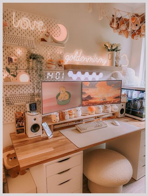 Glam Bathroom, Cozy Desk, Study Desk Decor, Gamer Room Decor, Cozy Home Office, Desk Inspo, Desk Makeover, Office Room Decor, Study Room Decor