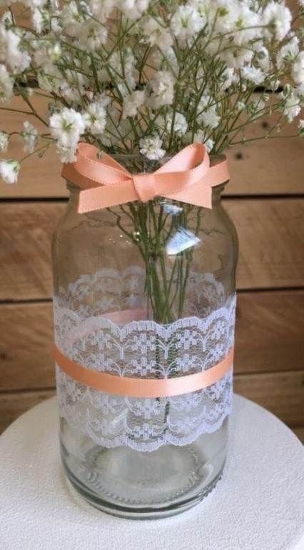 Table Decorations Silver, Chic Centerpieces, Wedding Table Centrepieces, Wedding Rustic Chic, Centerpieces Vases, Lace Centerpieces, Wedding Jars, Wedding Centrepiece, Vases Vintage