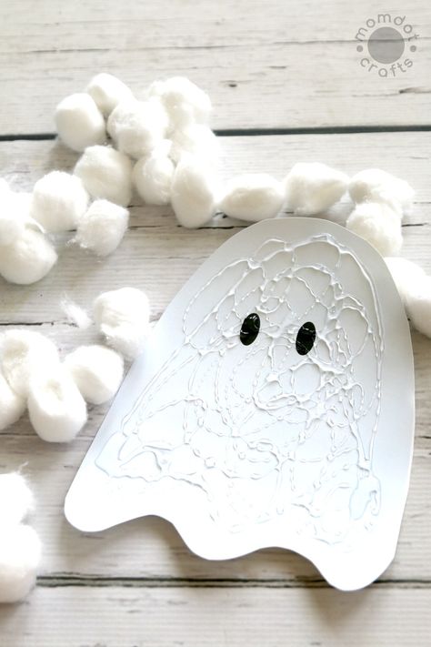 Halloween Crafts: Cotton Ball Ghosts with Free Downloadable Ghost Template (Free Printable), So fun for kids, preschoolers to make hanging ghosts! Ghost Template Free Printable, Cotton Ball Ghost, Pumpkin Craft Kindergarten, Ghost Template, Fall Crafts For Toddlers, Template Free Printable, Halloween Crafts Preschool, Ghost Crafts, Halloween Crafts For Toddlers