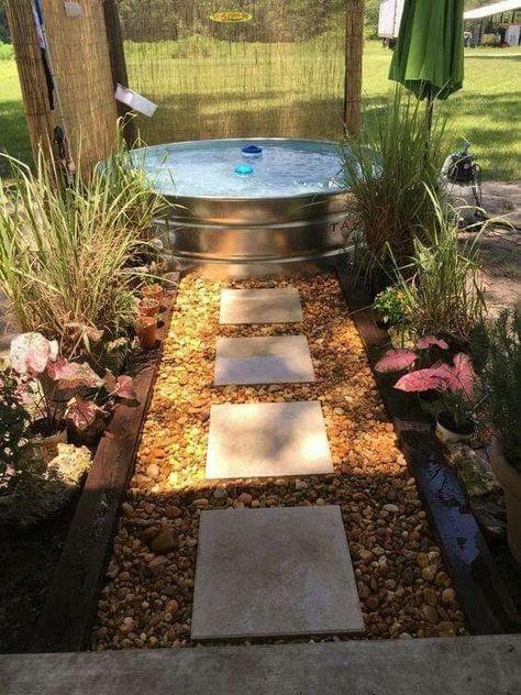 I need this little private getaway in the Potager Garden Stock Pool, Pool Stairs, Galvanized Stock Tank, Stock Tank Swimming Pool, Tank Swimming Pool, Ideas De Piscina, Stock Pools, Tank Pools, Diy Stock Tank