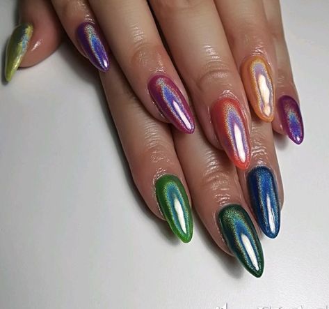 Maximalist Nail Art, Chrome Color Nails, Rainbow Chrome Nails, Colorful Chrome Nails, Nails Yellow, Colorful Nail, Minimalist Nails, Dream Nails, Fire Nails