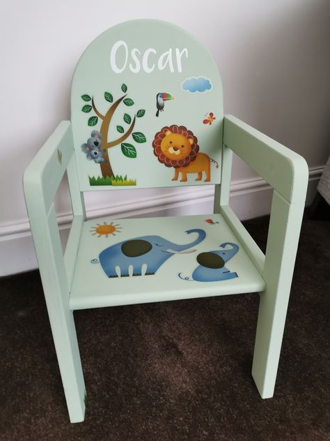 Painted Kids Chairs, Painted Wooden Chairs, Wooden High Chair, Wooden High Chairs, Painted Chair, Toddler Chair, Children's Furniture, My Nephew, Painted Chairs