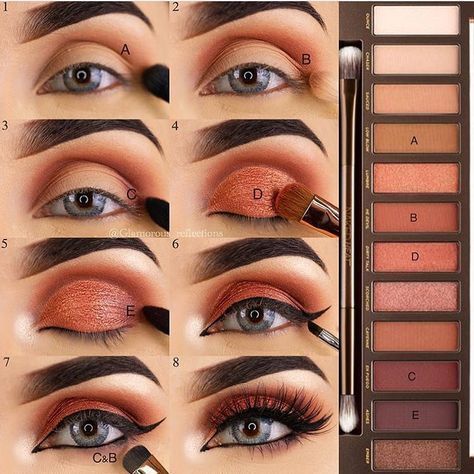 Urban Decay Naked Heat Palette Look @Glamourous_reflections Instagram. Make Up Mata, Make Up Foundation, Makeup Tip, Makeup Tutorial Eyeshadow, Smink Inspiration, Hooded Eye Makeup, Eye Makeup Steps, Makijaż Smokey Eye