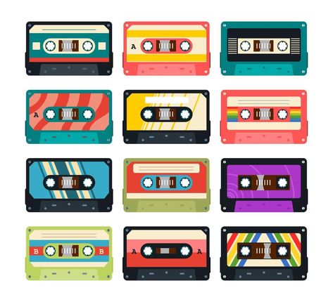 Colorful Pastel Vintage Retro Radio Cassette Cartoon with 1980s Style Vector Illustration Retro Radio Illustration, Cassette Illustration, Radio Casette, Radio Illustration, Radio Drawing, 90s Kitchen, Paper Template Free, Digital Presentation, Retro Clipart