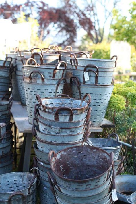 vintage olive buckets! Metal Buckets, Olive Bucket, Galvanized Buckets, Dreamy Whites, Metal Bucket, Flea Market Finds, Antique Market, Love Vintage, Styl Retro